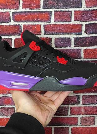 Мужские кроссовки nike air jordan retro 4 черные кожаные джорданы для мужчин удобные стильные 44
