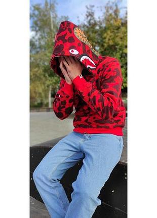 Толстовка bape shark camo red худи бейп шарк камо красная xxl