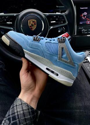 Кроссовки nike air jordan retro 4 для мужчин кеды найк удобные кожа голубые 42