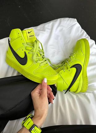 Женские кроссовки nike sb dunk high x ambush acid green стильные и яркие амбуш найк 42