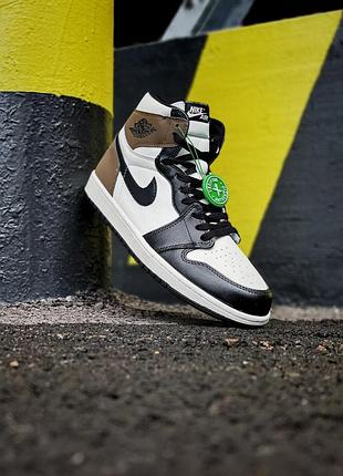 Чоловічі кросівки nike air jordan 1 high чорні-білі для чоловіків найк шкіряні джорданы повсякденні зручні