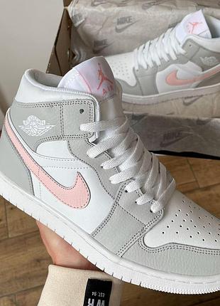 Nike air jordan 1 high grey женские кожаные кроссовки, качественные и стильные кроссы 37