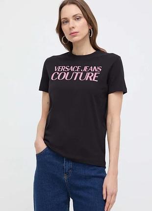 Женская футболка versace jeans черная черная хлопковая футболка версаче джинс женская футболка с круглым вырез