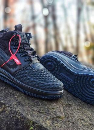 Мужские кроссовки nike lunar force 1 duckboot 17 зимние черные кожаные утепленные на зиму для мужчин