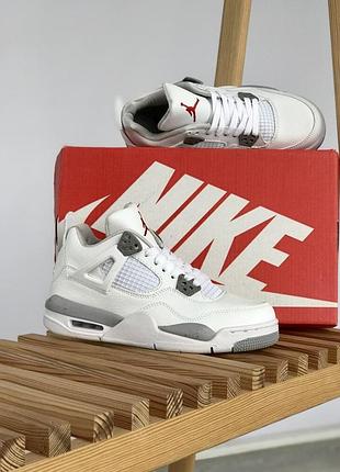 Мужские кроссовки nike air jordan retro 4 белые для мужчин кожаные джорданы стильные 45