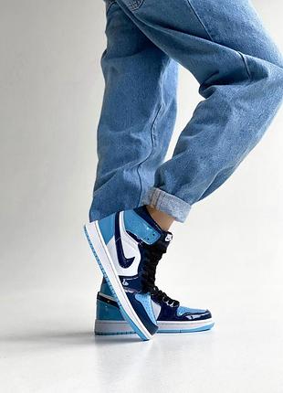 Жіночі шкіряні кросівки nike air jordan 1 high сині, трендові та легкі кроси найк