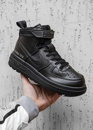 Мужские кроссовки черные nike air force gore-tex зимние, кожа для зимы высокие теплые
