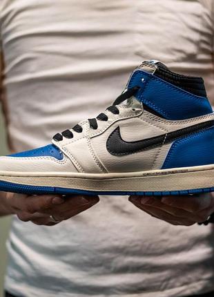 Женские кожаные кроссовки nike air jordan 1 high синие, модные и удобные кроссы найк 45