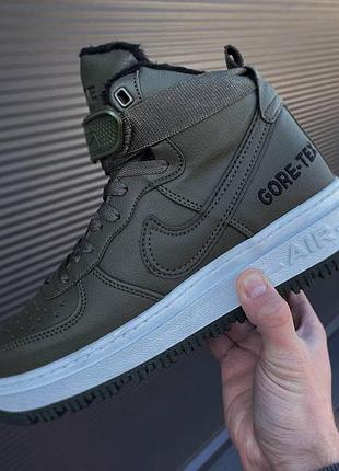 Кроссовки для зимы мужские на меху, зимние хаки высокие кожа теплые nike air force gore-tex 41