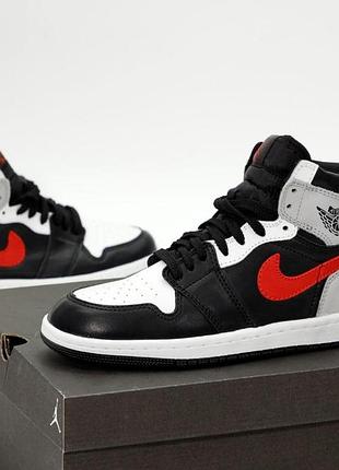Мужские кроссовки nike air jordan 1 high черно-белые для мужчин найк джорданы стильные кожаные повседневные 39