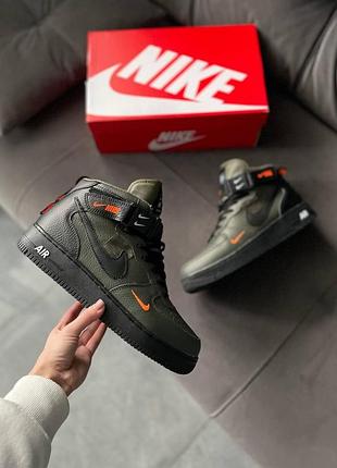 Чёрные зимние кроссовки nike air force utility, мужские кожа, тёплые найки аир форс