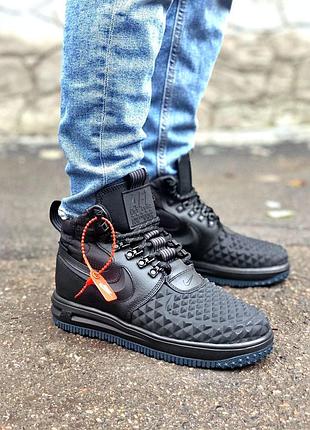 Мужские зимние кроссовки nike lunar force 1 duckboot 17 черные кожаные утепленные для зимы 45