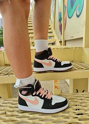 Женские кроссовки nike air jordan 1 high для женщин черно-белые кожаные удобные повседневные кроссы найк аир