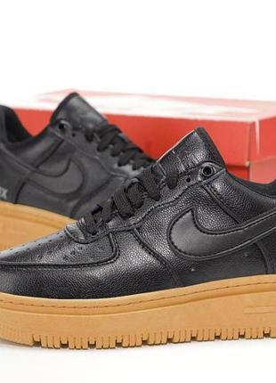 Кроссовки для зимы мужские черные, кожа теплые зимние nike air force gore-tex 45