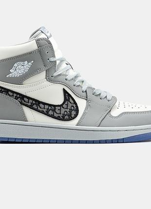 Мужские кроссовки nike air jordan 1 x dior белый серый оригинальные 44