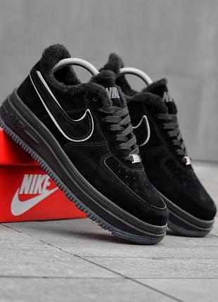 Зимние мужские кроссовки nike suede winter черные замшевые на меху найк термо качественные с влагозащитой 44