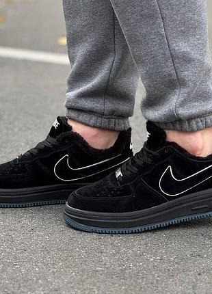 Зимние мужские кроссовки nike air force черные замшевые с мехом, кроссовки найк аир форс зима утепленные стильные повседневные 44