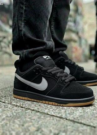 Кроссовки мужские замшевые черные nike sb dunk low black gray fog размеры 41 42 43 44 45