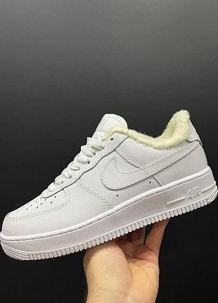 Мужские кроссовки nike air force 1 low зимние, белые кожаные утепленные найк аир форс на меху 43
