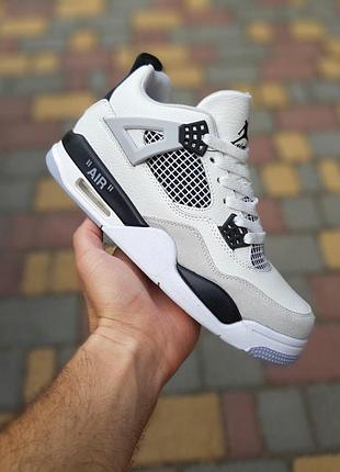 Чоловічі літні шкіряні кросівки nike air jordan 4 високі білі з сірим високі найк аір джордан 43(26.5)