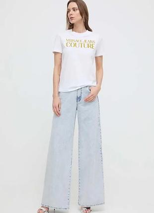 Женская футболка versace jeans белая классическая белая футболка версаче джинс хлопковая футболка с логотипом