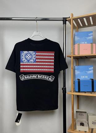 Футболка chrome hearts "usa flag" | chrome hearts t-shirt | бавовняна streetwear футболка (2 кольори) xl, черный