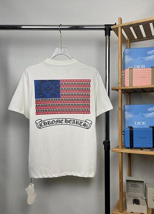 Футболка chrome hearts "usa flag" | chrome hearts t-shirt | бавовняна streetwear футболка (2 кольори) xl, белый
