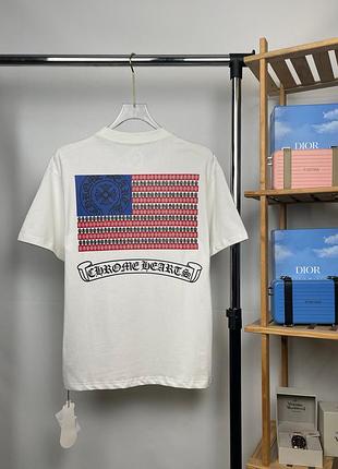 Футболка chrome hearts "usa flag" | chrome hearts t-shirt | бавовняна streetwear футболка (2 кольори) xl, белый