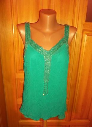 Майка туника зеленая удлиненна бисер по горловине двойная р. xl - george