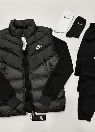 Мужской весенний костюм nike 3в1 свитшот + брюки + двусторонняя жилетка, спортивный костюм найк весенний 3в1