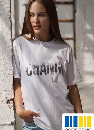 Футболка жіноча біла дихаюча з принтом бавовна "change" gbi s