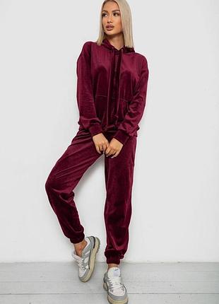 Спортивный костюм женский велюровый, цвет бордовый, 241r1530-5