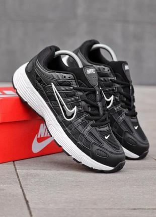 Осенние мужские кроссовки nike-6000 черные весенние кожаные сетка, кроссовки найк п-6000 с белой подошвой 41
