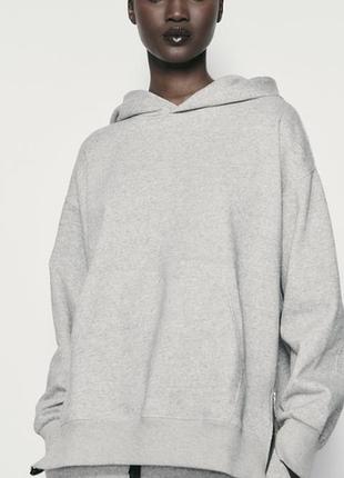 Zara размер l оверсайз толстое флисовое худи толстовка c молниями