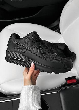 Стильные женские кроссовки nike air max 90 черные из кожи найк 38