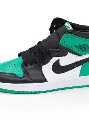 Высокие черные c зеленым кроссовки nike air jordan 1. топ качество! 40. размеры в наличии: 38, 40, 43, 44.