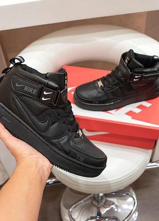 Мужские черные кожаные кроссовки nike air force высокие кросовки найк аир форс для парня 45