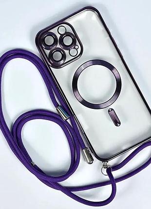 Чехол crossbody lanyard with magsafe со шнурком для iphone 11 pro max purple фиолетовый