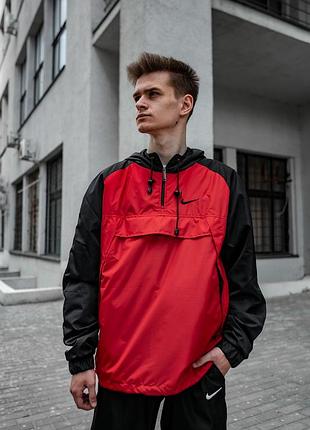 Анорак nike house чоловічий чорний - червоний найк куртка осіння весняна літня спортивна