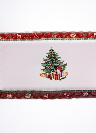 Блюдо сервировочное новогоднее для закусок christmas 30.5×17.5×2.5 (см) прямоугольное из фарфора hp-sdhk-21