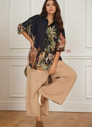Итальянская черная блуза с принтом "safari" от бренда tredy fashion 20-22 размера