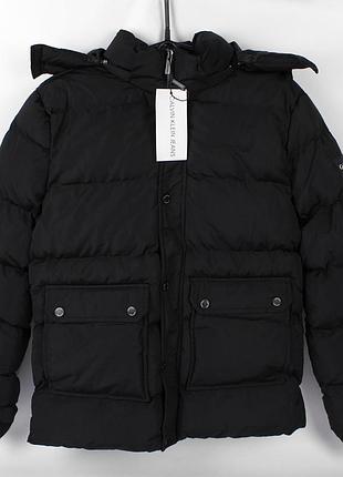 Чоловіча зимова куртка з капюшоном calvin klein, колір чорний, різні розміри чорний, xl