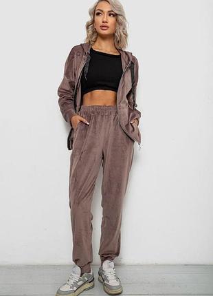 Спортивный костюм женский велюровый, цвет мокко, 257r4119
