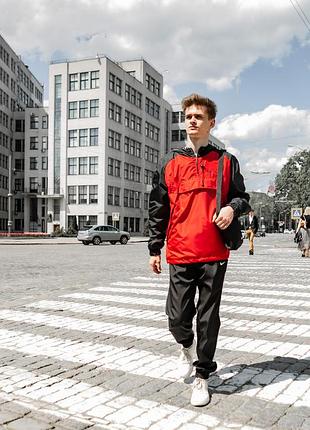 Костюм спортивный nike мужской house найк черный - красный + барсетка анорак + штаны осенний весенний летний