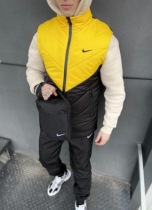 Жилетка мужская + штаны + барсетка костюм осенний весенний 'clip' nike желтая-черная найк