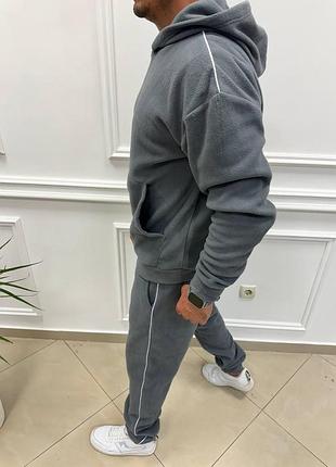 Мужской теплый флисовый костюм с капюшоном