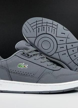 Мужские кроссовки кожаные lacoste t-clip демисезонные серые кеды лакосте прошитые вьетнам 44