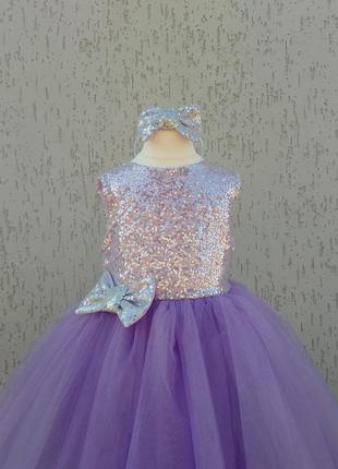 Выпусконое детское платье , лавандова сукня  з фатином і паеткой на 6 років2 фото