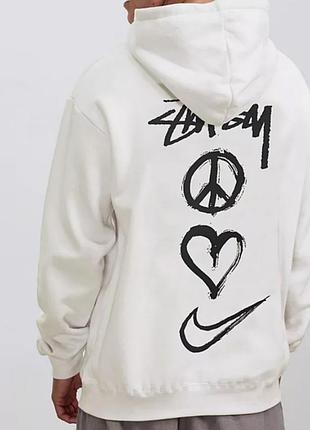 Мужское худи stussy x nike peace белое унисекс толстовка стусси стусси найк толстовка с капюшоном s