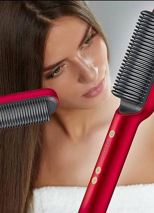 Гребінець-випрямляч з турмаліновим покриттям hair straightener hqt-909 червоний